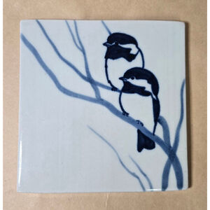 Decor White Blue Chickadee Bird Ceramic Tile Coaster One Size